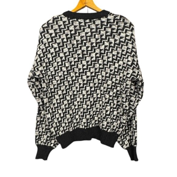 Vintage Black and White Grandpa Cardigan, Oversized Button-Up Knit Sweater, Soft - Picture 4 of 5